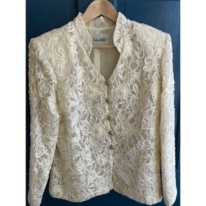 Vintage‎ Nolan Miller Jacket Ivory Lace Floral Embroidered Size 8